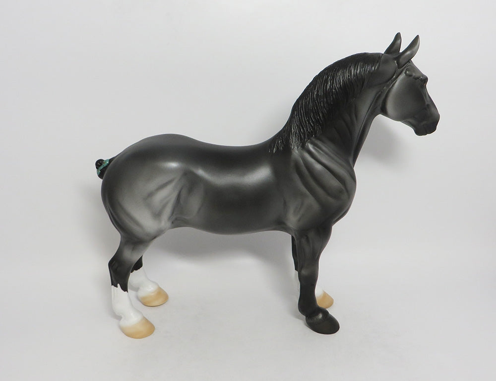 DEAR COWBOY - OOAK DARK GREY STANDING DRAFT MODEL HORSE