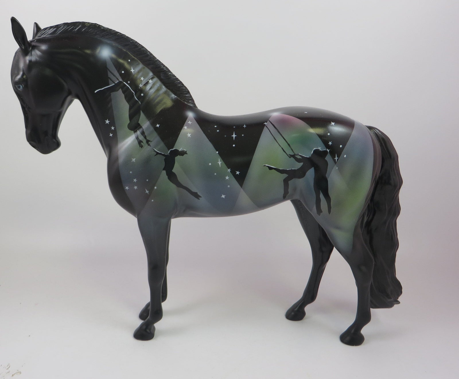 THE FLYING CANCELLOS - OOAK ANDALUSIAN BLACK ACROBAT DECORATOR MODEL HORSE BY DAWN QUICK LHS 19