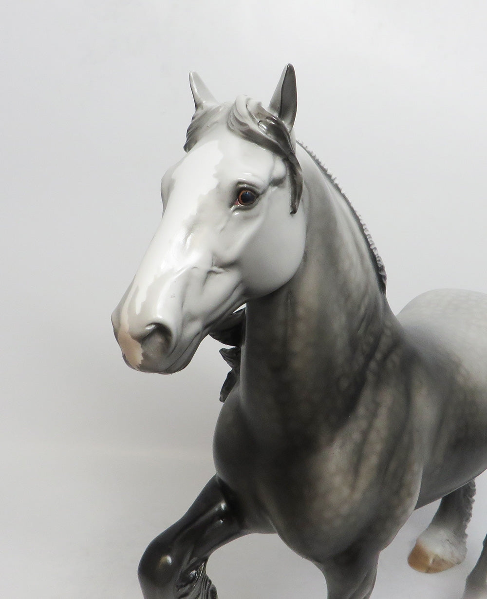 SANCHO-OOAK DAPPLE GREY TROTTING DRAFTER MODEL HORSE BY DAWN QUICK 8/24/18