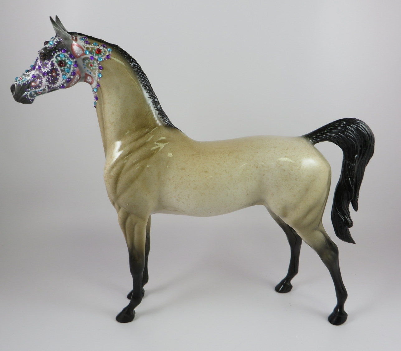 NICHYE -OOAK BUCKSKIN SUGAR SKULL DECORATOR ARABIAN MODEL HORSE BY DAWN QUICK 9/20/19