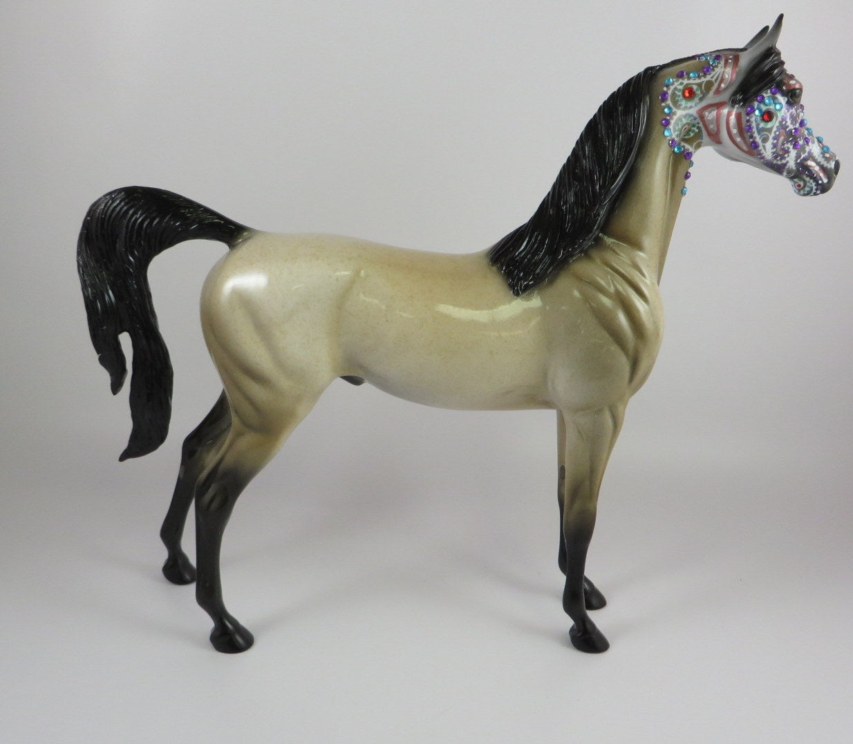 NICHYE -OOAK BUCKSKIN SUGAR SKULL DECORATOR ARABIAN MODEL HORSE BY DAWN QUICK 9/20/19