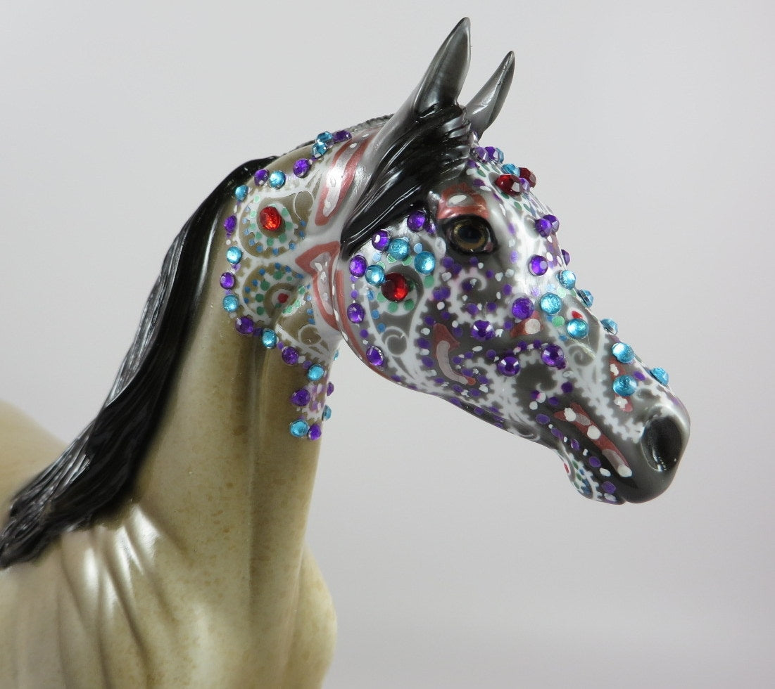 NICHYE -OOAK BUCKSKIN SUGAR SKULL DECORATOR ARABIAN MODEL HORSE BY DAWN QUICK 9/20/19