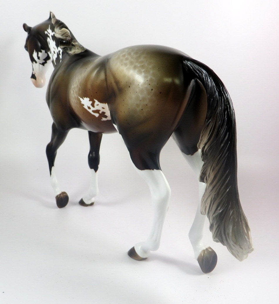 GRANDSTAND -OOAK REVERSED DAPPLE BAY ROAN THOROUGHBRED MODEL HORSE BY MISSY FOX LHS 19