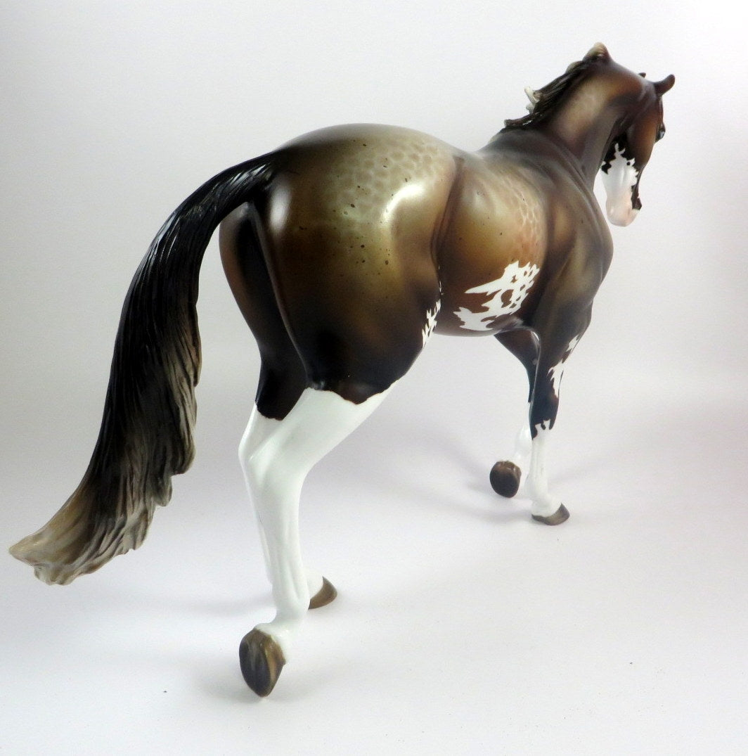 GRANDSTAND -OOAK REVERSED DAPPLE BAY ROAN THOROUGHBRED MODEL HORSE BY MISSY FOX LHS 19
