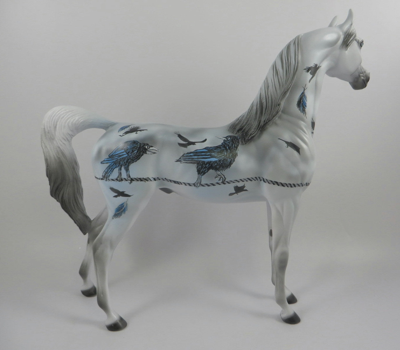 THE RAVEN-OOAK GRAY W/BLUE RAVENS ARABIAN DECORATOR BY DAWN QUICK MM19
