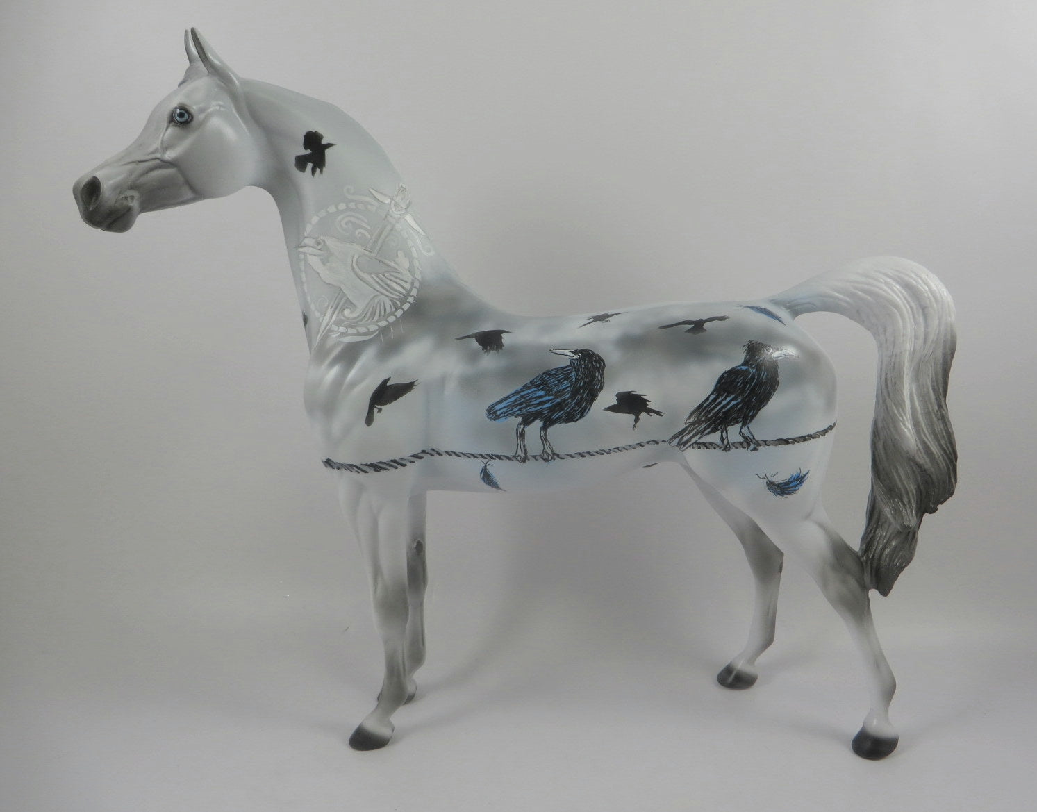 THE RAVEN-OOAK GRAY W/BLUE RAVENS ARABIAN DECORATOR BY DAWN QUICK MM19