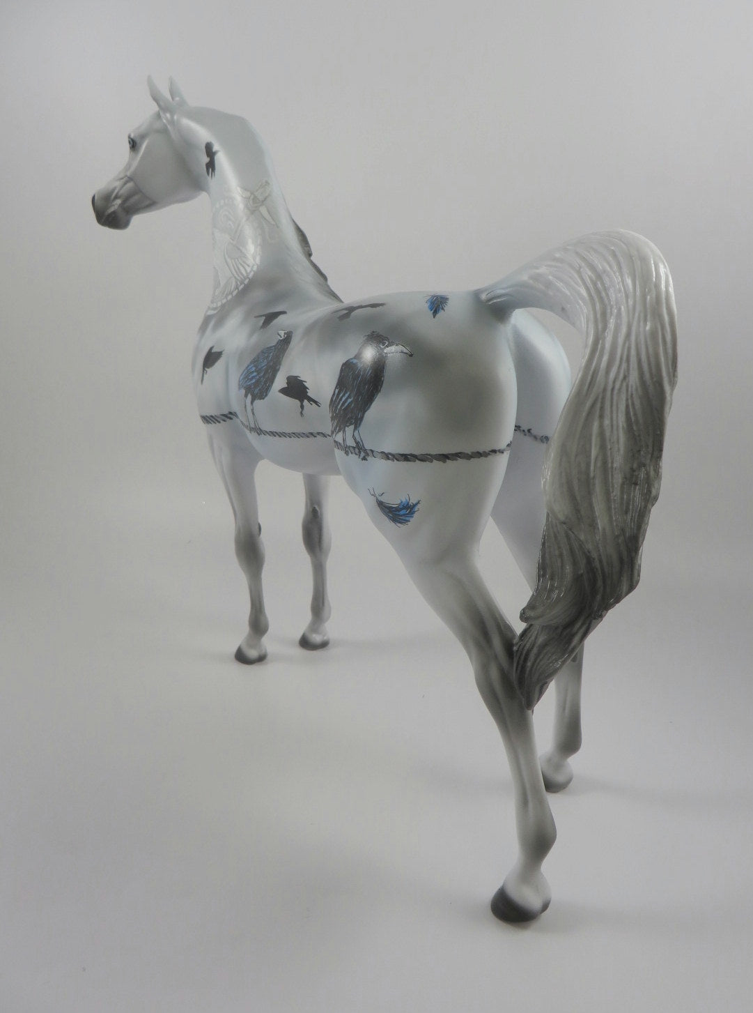 THE RAVEN-OOAK GRAY W/BLUE RAVENS ARABIAN DECORATOR BY DAWN QUICK MM19