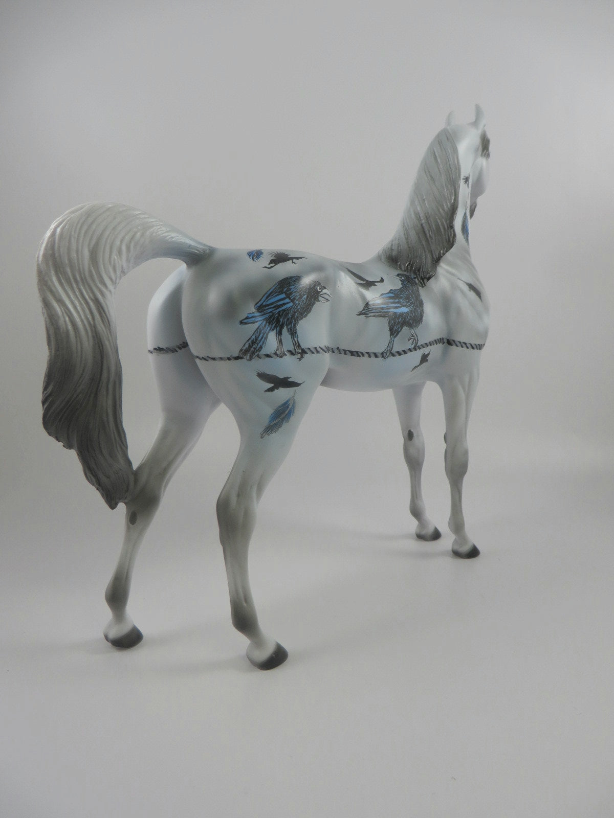 THE RAVEN-OOAK GRAY W/BLUE RAVENS ARABIAN DECORATOR BY DAWN QUICK MM19