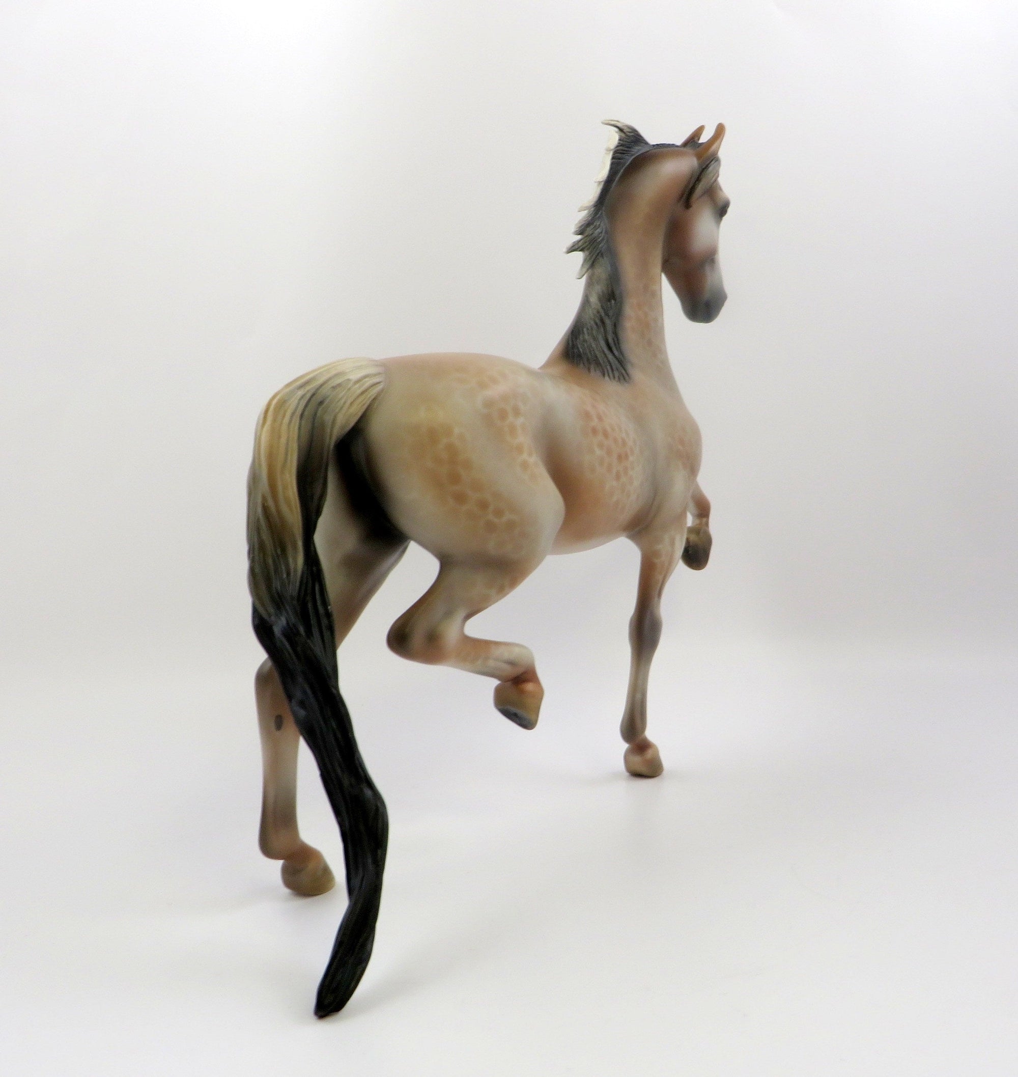 XETA-OOAK BAY REVERSE DAPPLED SADDLE BRED MODEL HORSE 6/21/19