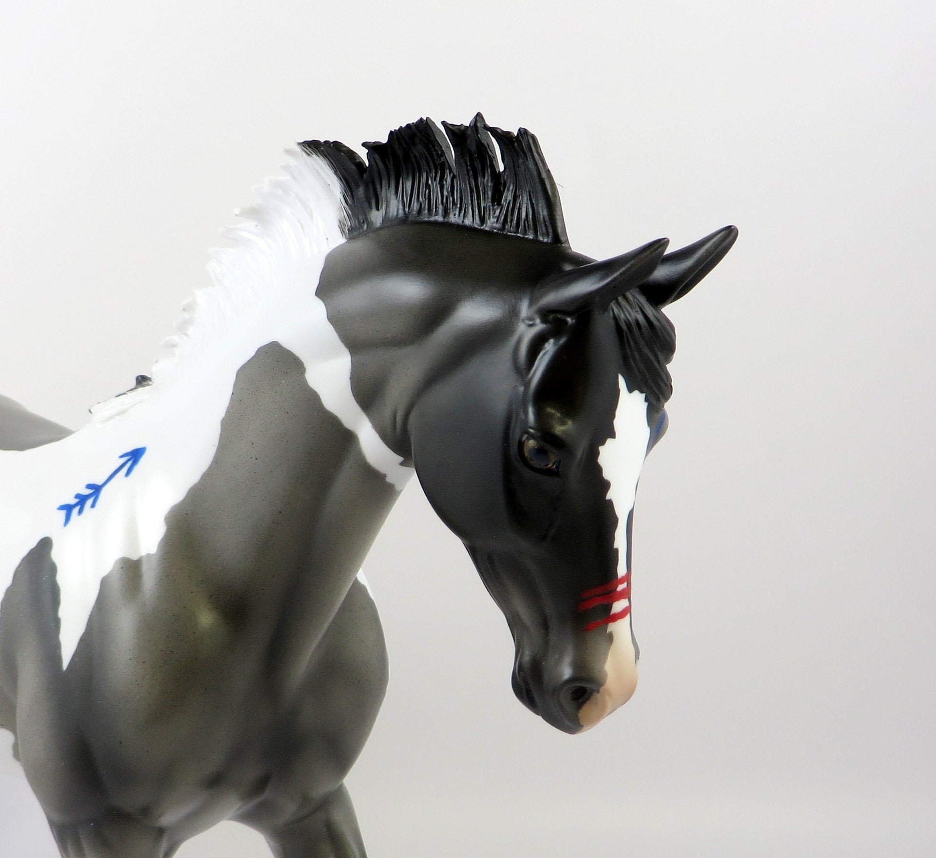 TABOO TRAIL - OOAK BLUE ROAN TOBIANO WITH WAR PAINT THOROUGHBRED MODEL HORSE BY AUDREY DIXON 6/27/19