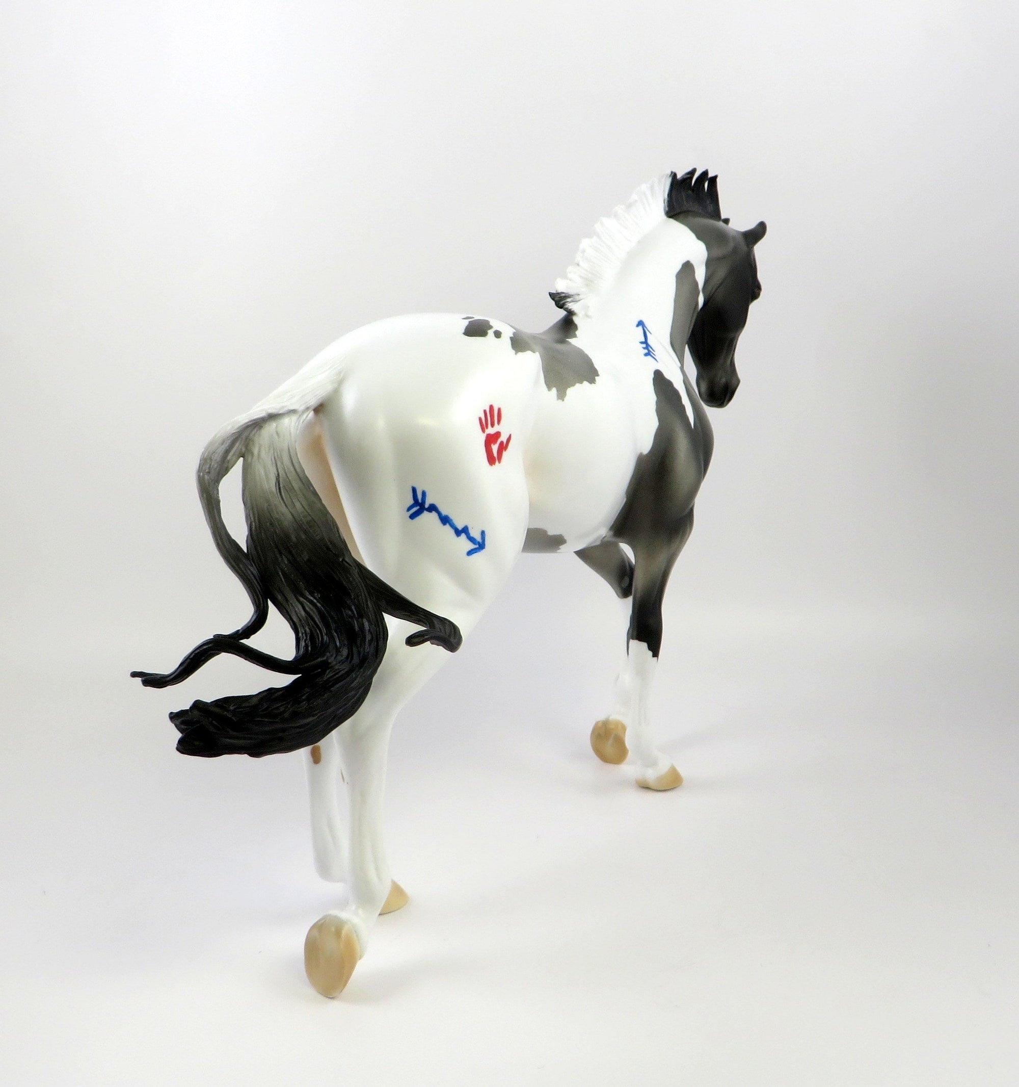 TABOO TRAIL - OOAK BLUE ROAN TOBIANO WITH WAR PAINT THOROUGHBRED MODEL HORSE BY AUDREY DIXON 6/27/19