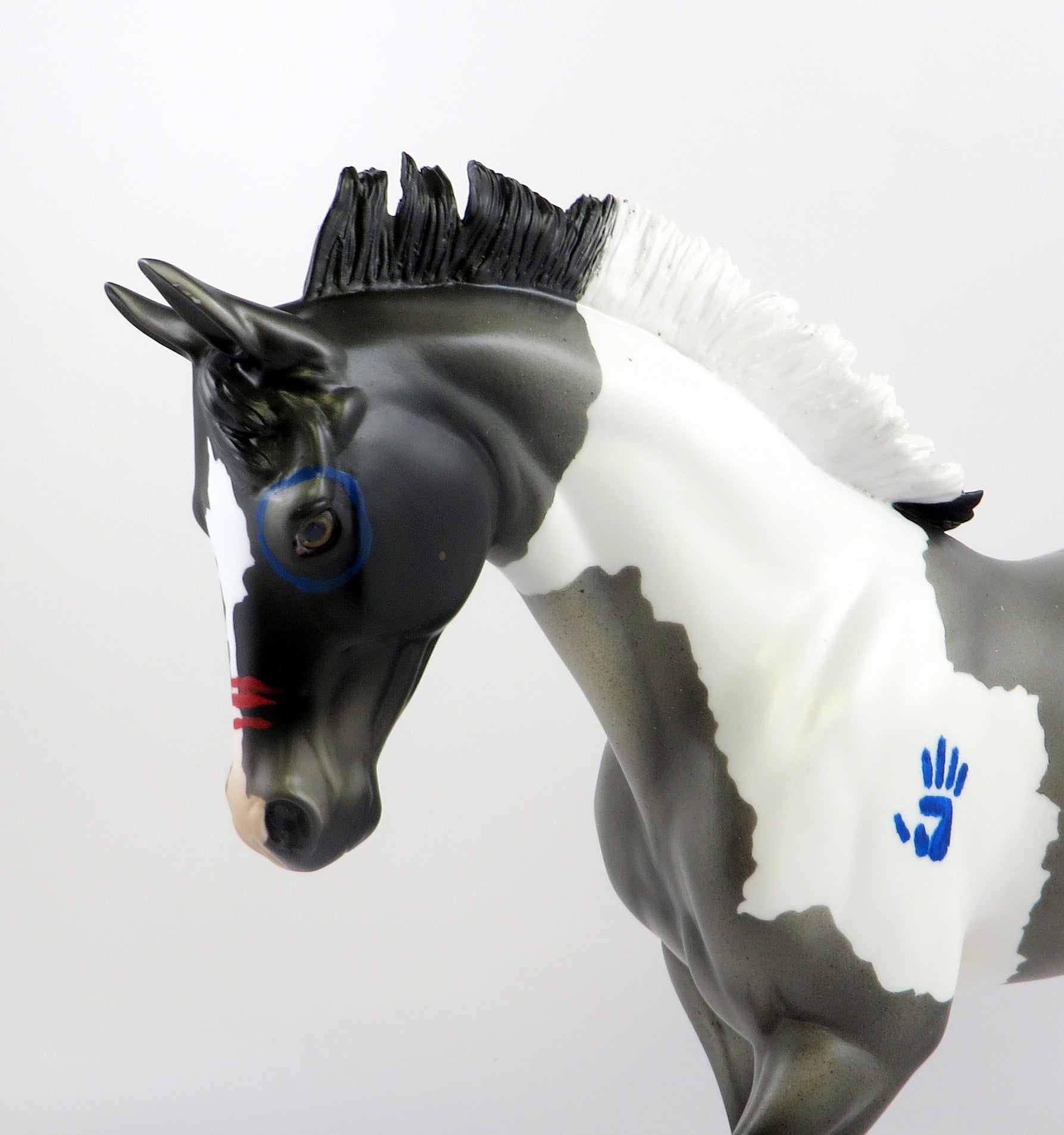 TABOO TRAIL - OOAK BLUE ROAN TOBIANO WITH WAR PAINT THOROUGHBRED MODEL HORSE BY AUDREY DIXON 6/27/19
