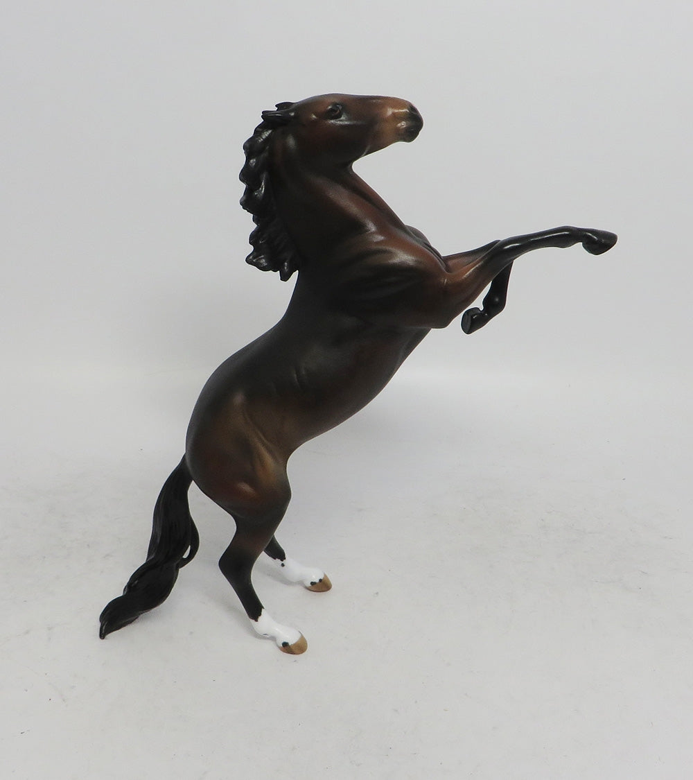 WAKANDA- OOAK REARING PEBBLE BROWN MODEL HORSE 2018