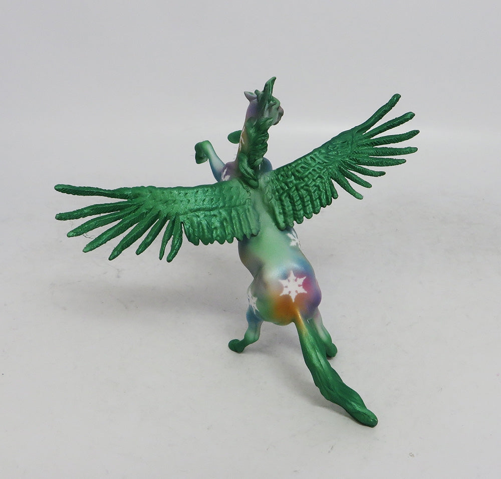 VERDE - OOAK GREEN RAINBOW DECORATOR FEATHER WING SNOWFLAKE CHIP