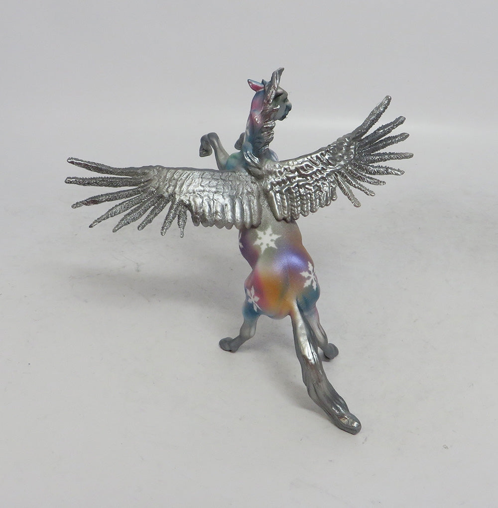 IRIDISCENTE - OOAK SILVER RAINBOW DECORATOR FEATHER WING SNOWFLAKE CHIP
