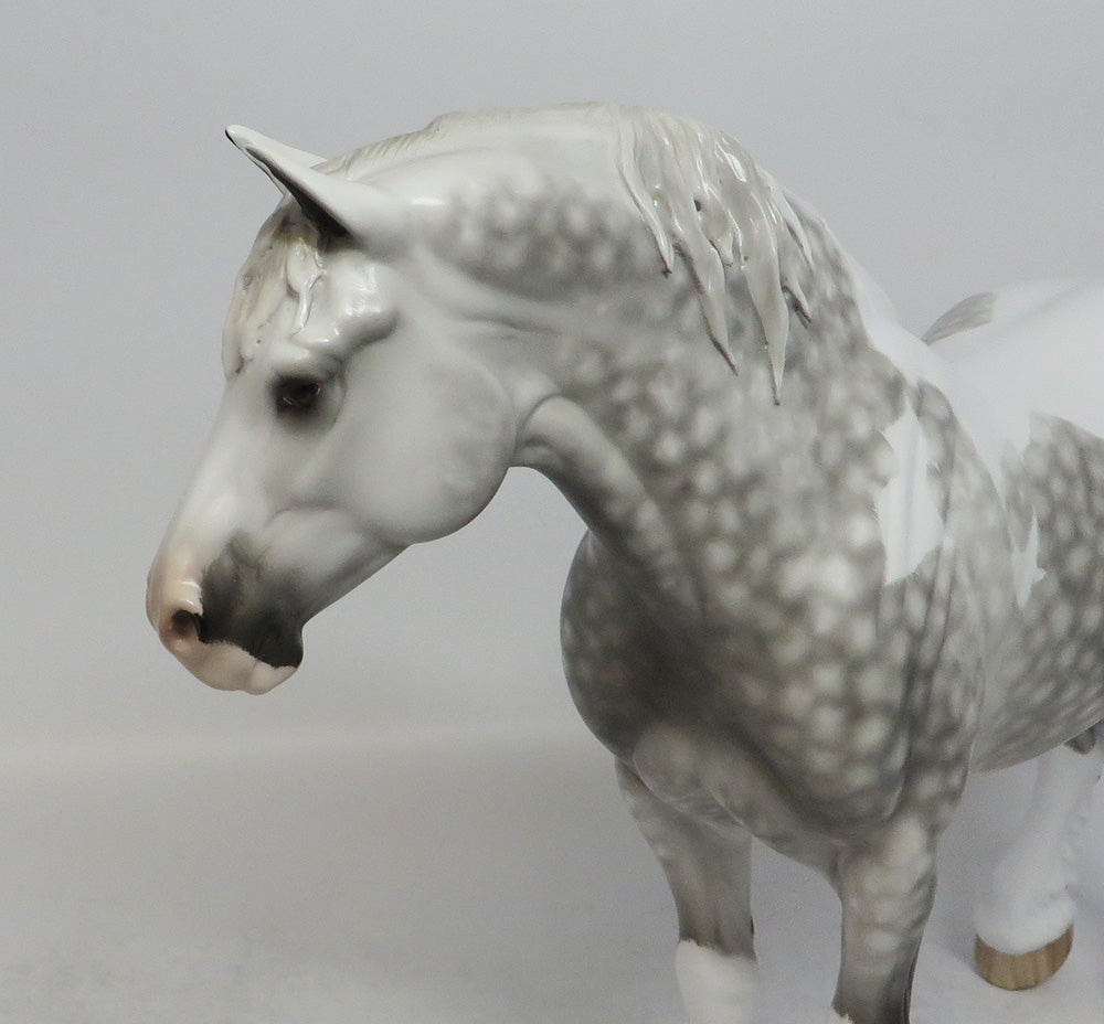 AUNT ELLER - OOAK STAR DAPPLE GREY PINTO BUNNY HEAVY DRAFT MODEL HORSE BY SHERYL LEISURE SHCF2018