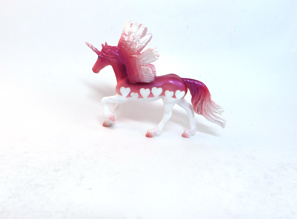 SWEET CHEEKS- OOAK- PEGACHIP VALENTINE DECORATOR PINK AND WHITE HEARTS PINK HORN- SB 19