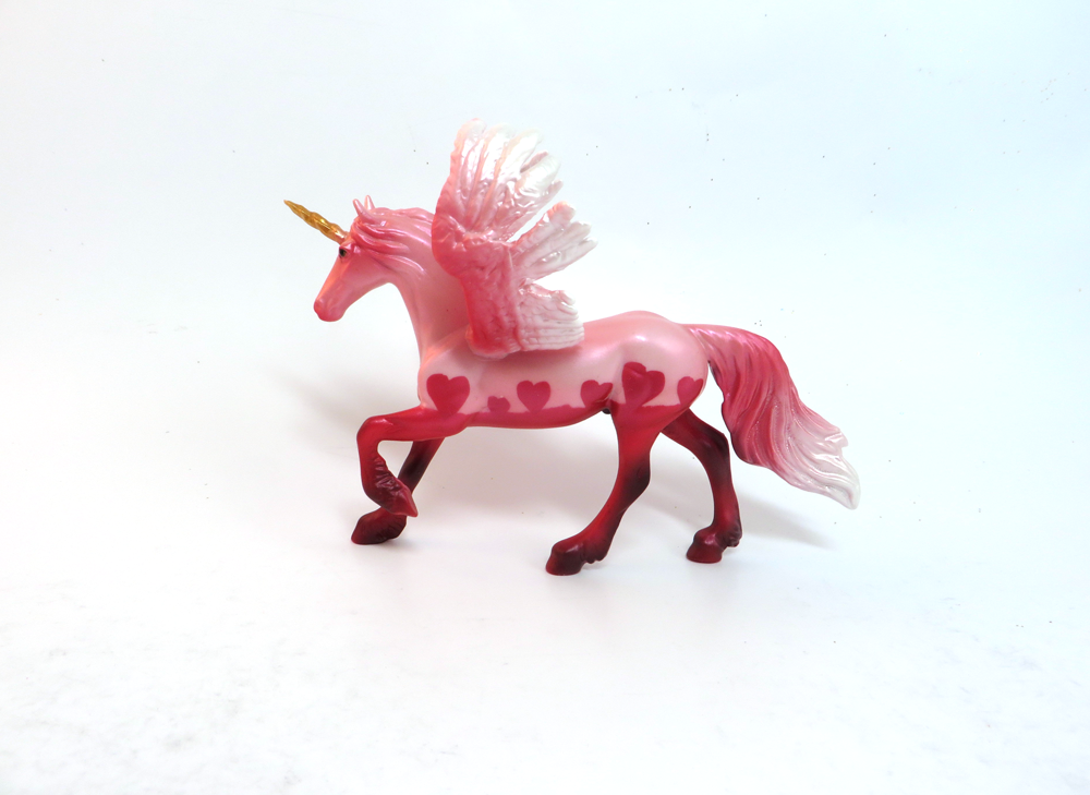 SWEETIE PIE-OOAK-PEGACHIP VALENTINE DECORATOR PINK W/ HEARTS GOLD HORN- SB19