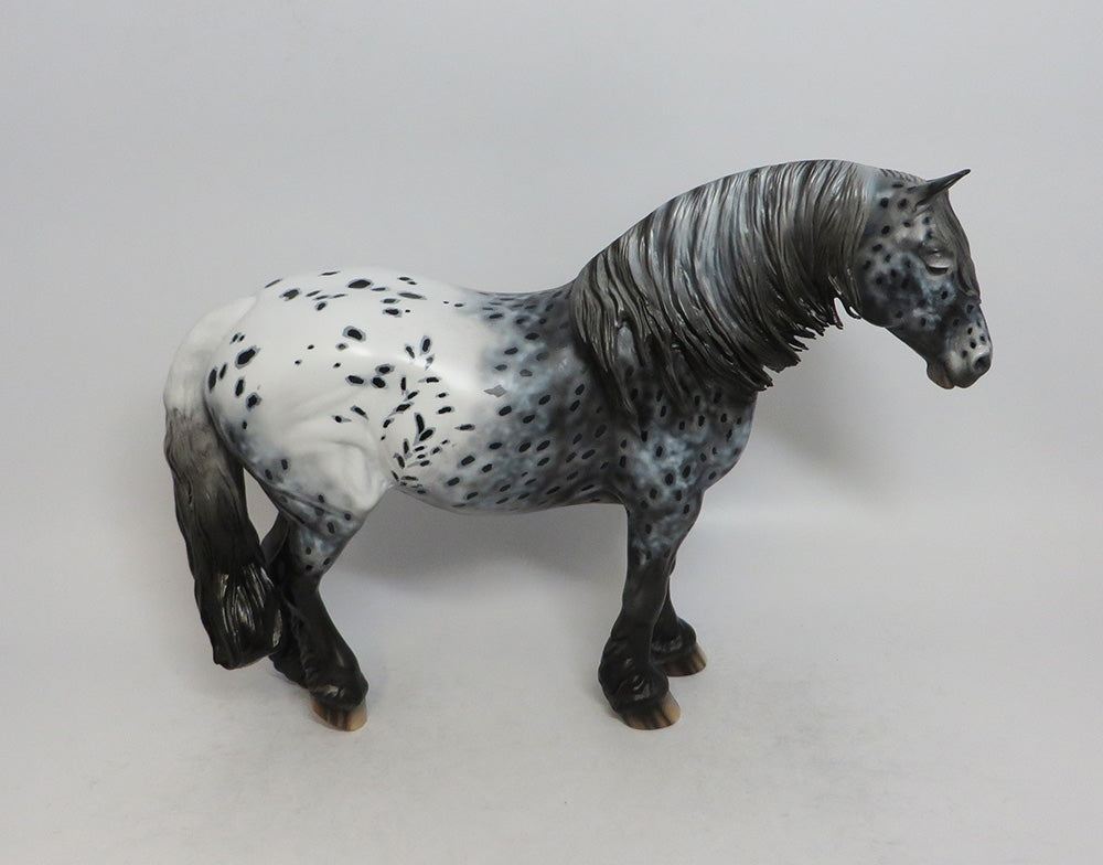 TWO BITS - OOAK BLACK APPALOOSA HEAVY DRAFT BUNNY MODEL HORSE BY DAWN QUICK 5/18