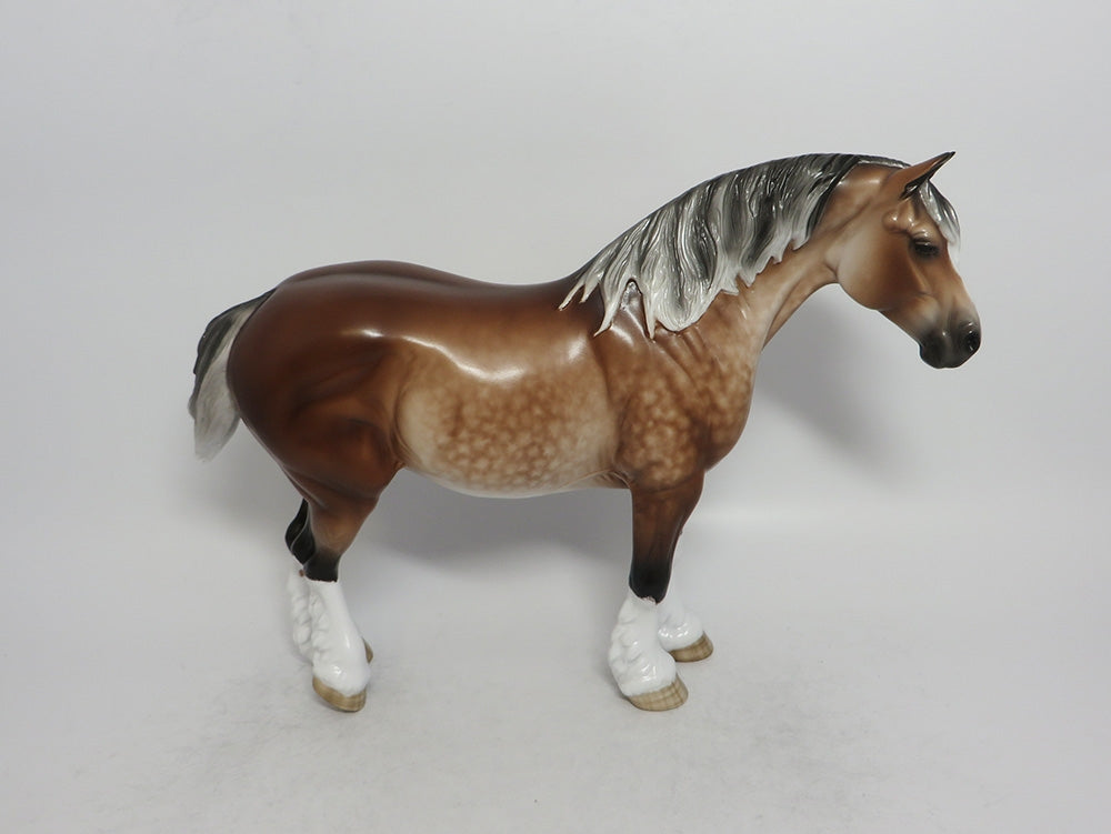 BASBOUSA - OOAK DAPPLE BAY GOING GREY BUNNY HEAVY DRAFT MODEL HORSE BY SHERYL LEISURE 5/22