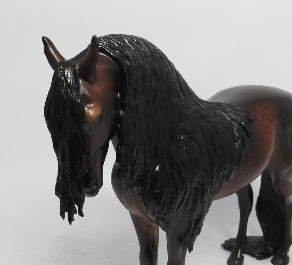 RUM RAISIN-OOAK-DAPPLE BAY ANDALUSIAN MODEL HORSE BY SHERYL LEISURE 5/25/18