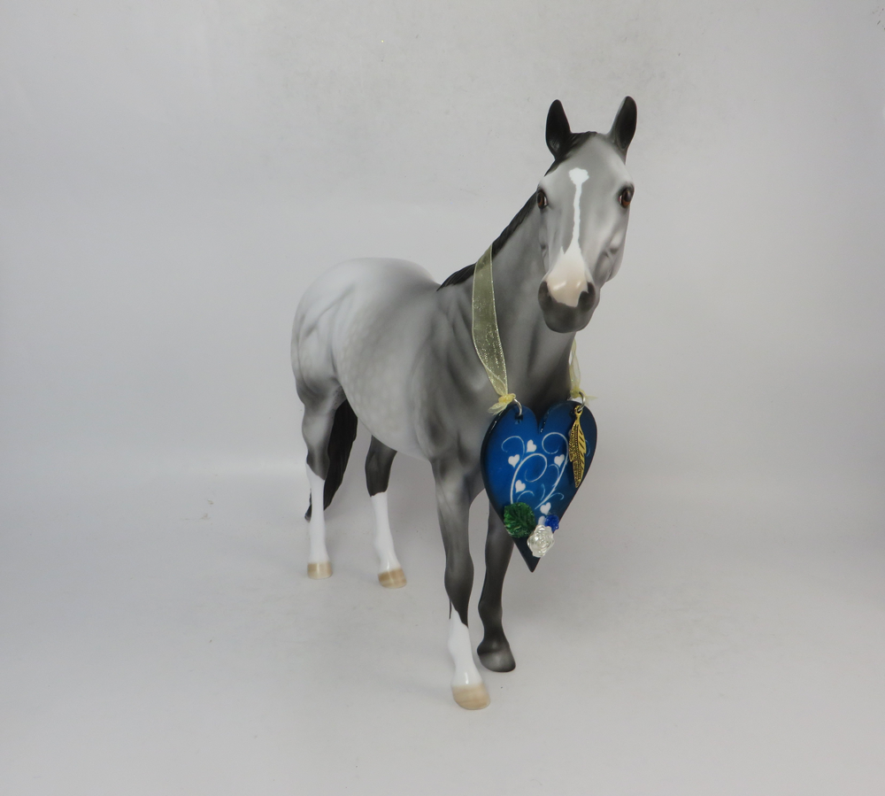 SAPPHIRE SILVER-OOAK-DAPPLE GREY ISH WITH BLUE HEART TOKEN MODEL HORSE - 2/1/19
