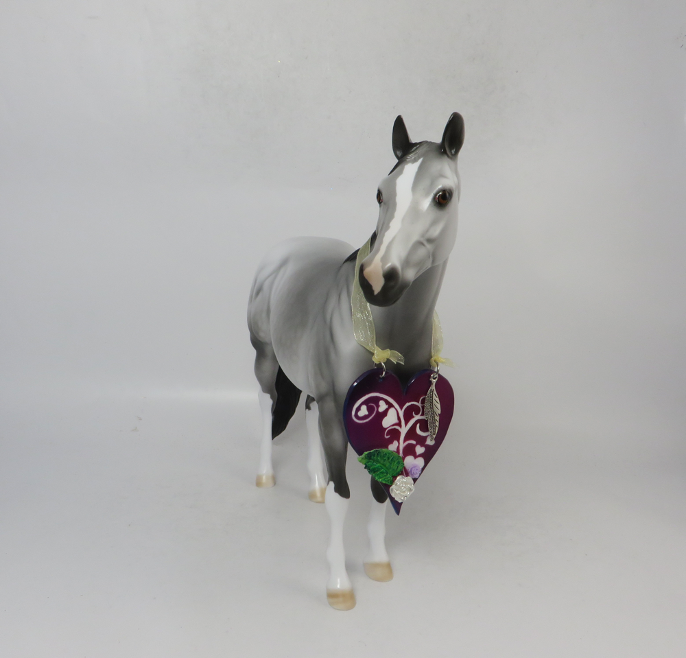LAVENDER ESSENCE-OOAK-DAPPLE GREY ISH WITH PURPLE HEART TOKEN MODEL HORSE - 2/1/19