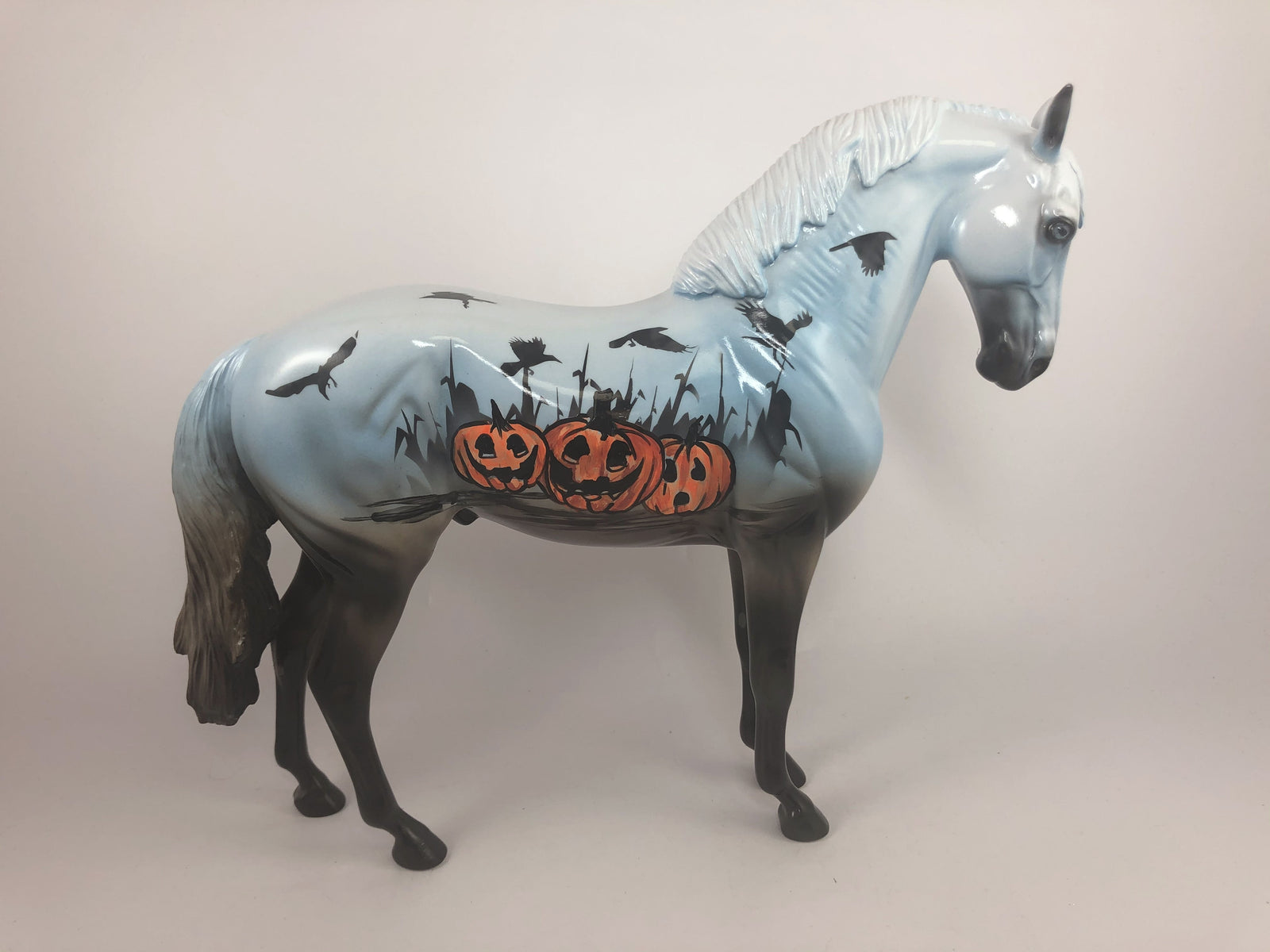 JACK O LANTERN - OOAK TURQUOIS BLACK WITH PUMPKINS DECORATOR ANDALUSIAN BY DAWN QUICK MM19