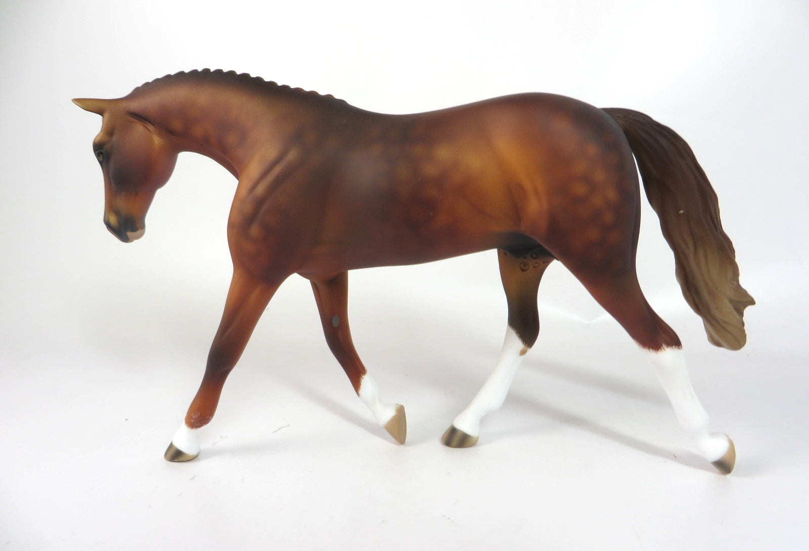 MAGIC CHRISTMAS-OOAK DAPPLE CHESTNUT  WARMBLOOD PEBBLE MODEL HORSE BY AUDREY DIXON  WHS 19