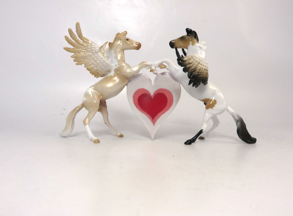 HEART TO HEART--OOAK--DOUBLE REARING PEGACHIPS WITH HEART PEARLINO AND BUCKSKIN PINTO VALENTINE DECORATOR-SB19