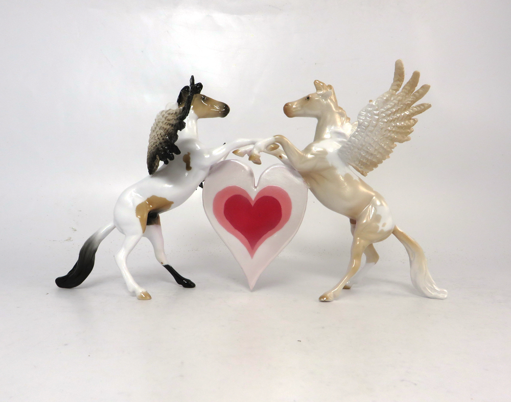 HEART TO HEART--OOAK--DOUBLE REARING PEGACHIPS WITH HEART PEARLINO AND BUCKSKIN PINTO VALENTINE DECORATOR-SB19