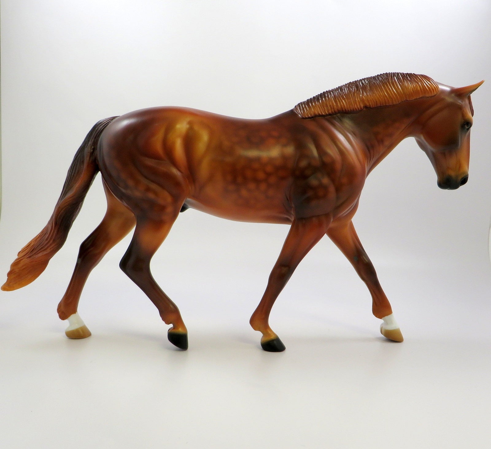 NOBELMAN-OOAK - DAPPLE CHESTNUT IRISH DRAFT MODEL HORSE EQ 2019
