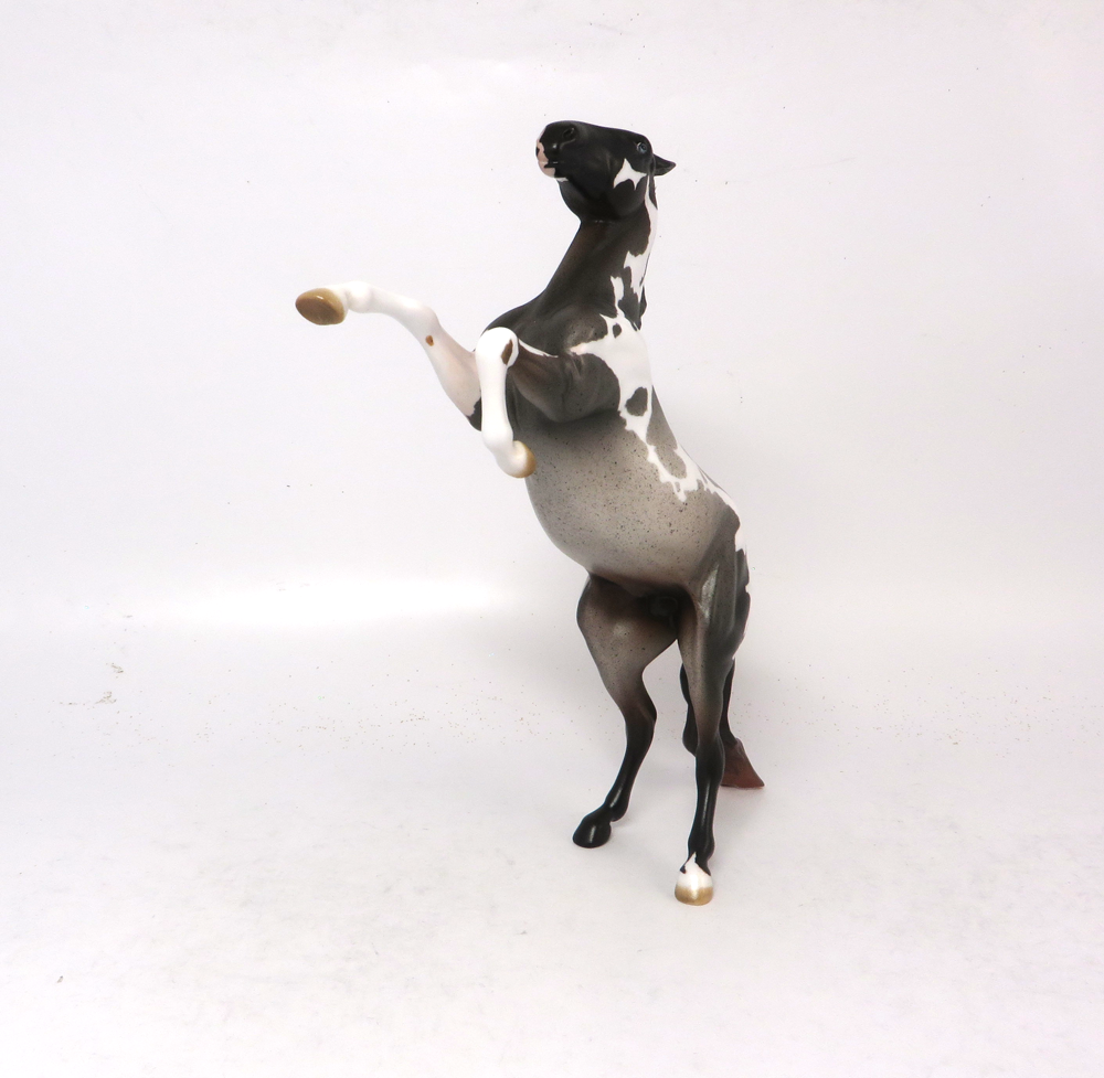 SCORE MORE-OOAK- BLUE ROAN PINTO REARING PEBBLE MODEL HORSE BY AMANDA SB19