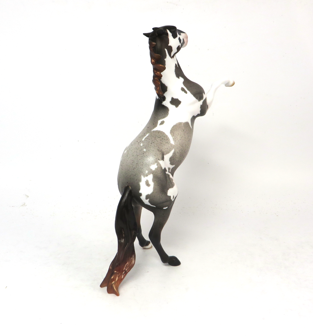 SCORE MORE-OOAK- BLUE ROAN PINTO REARING PEBBLE MODEL HORSE BY AMANDA SB19