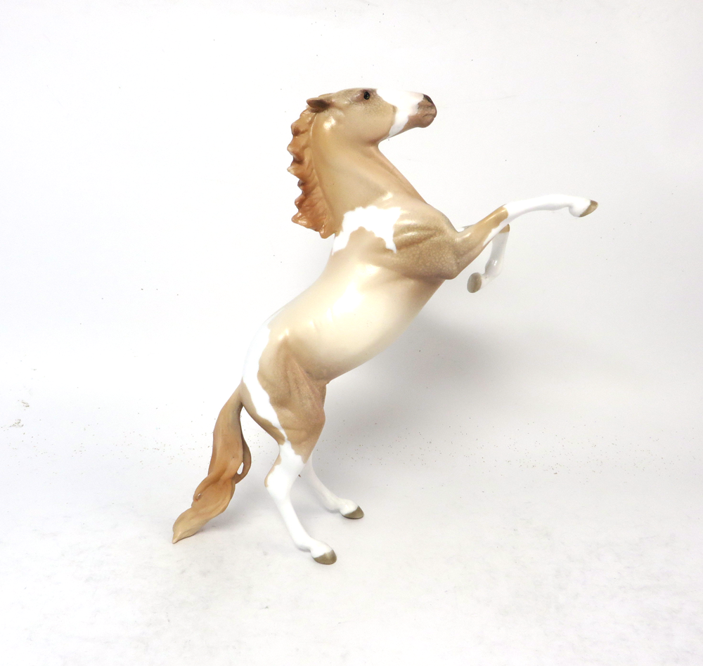 ALL SEASON-OOAK- CHAMPAGNE PINTO REARING PEBBLE MODEL HORSE BY AMANDA SB19