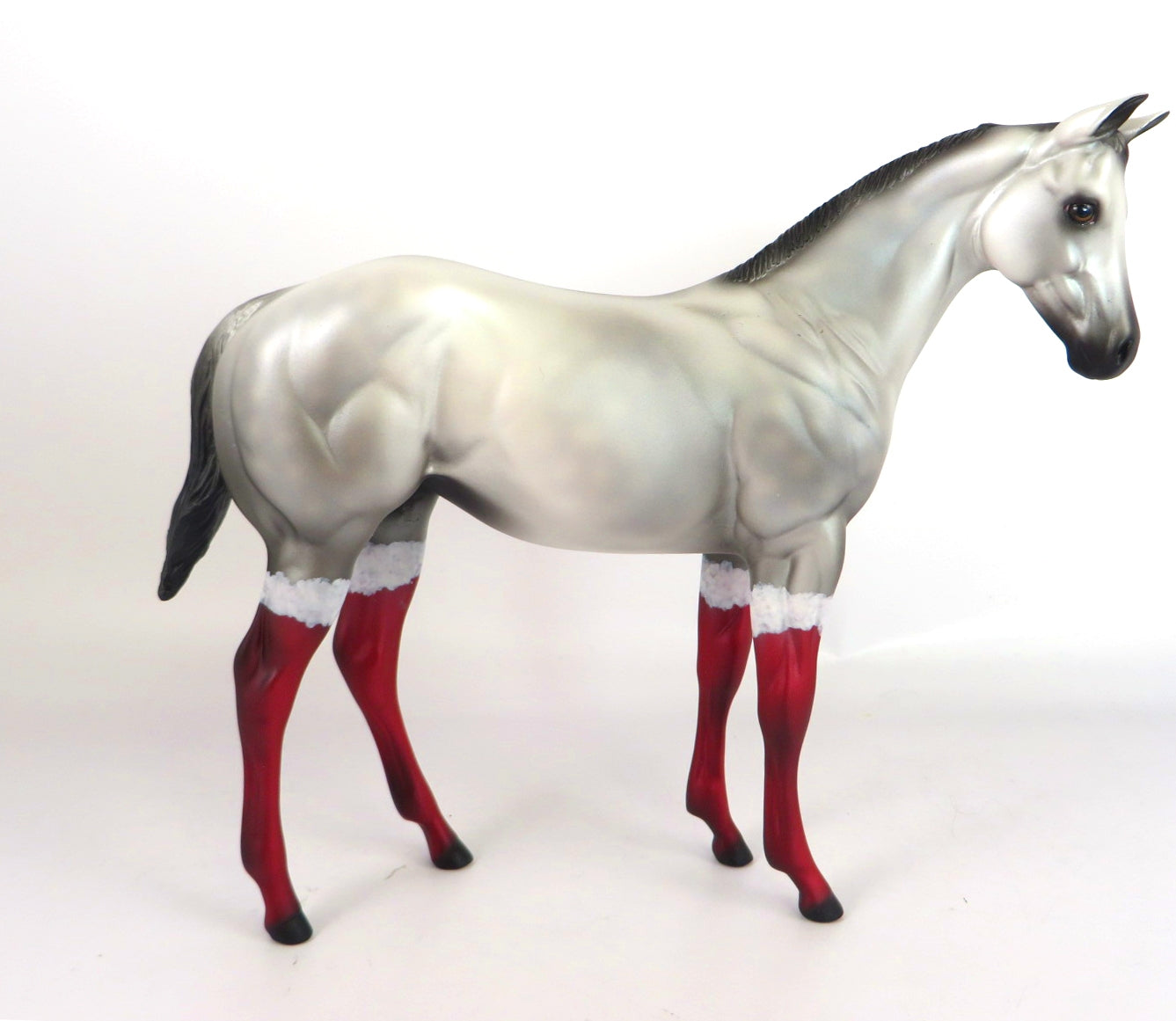 SANTA SOCKS - OOAKDAPPLE GREY WITH SANTA SOCKS  WEANLING MODEL HORSE BY MISSY FOX WHS 19