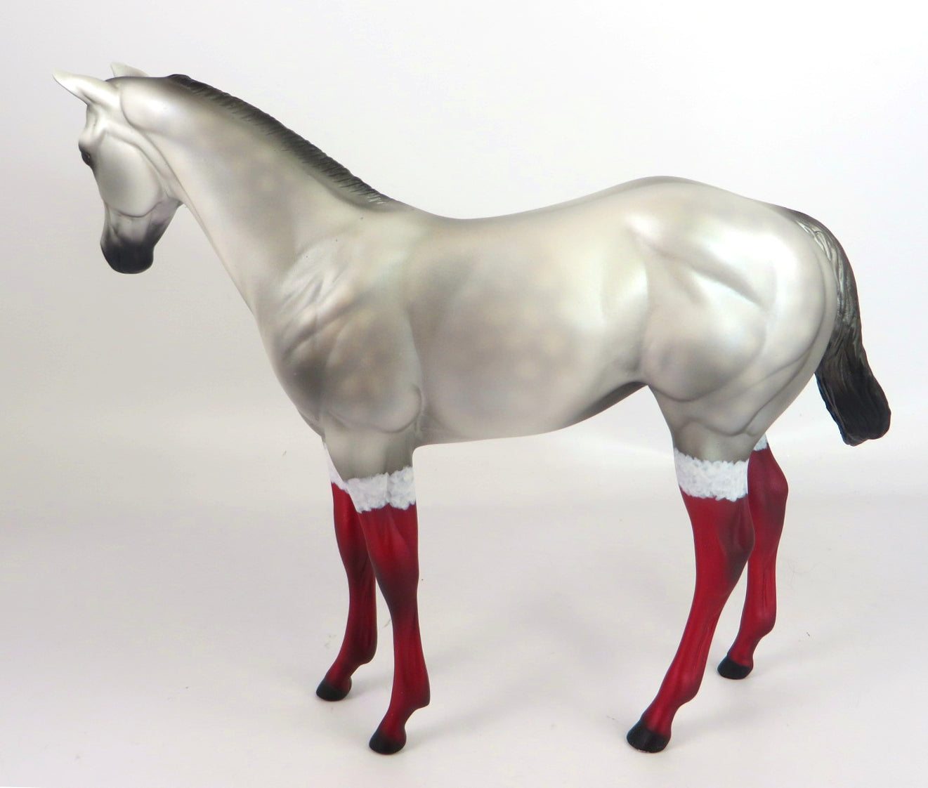 SANTA SOCKS - OOAKDAPPLE GREY WITH SANTA SOCKS  WEANLING MODEL HORSE BY MISSY FOX WHS 19