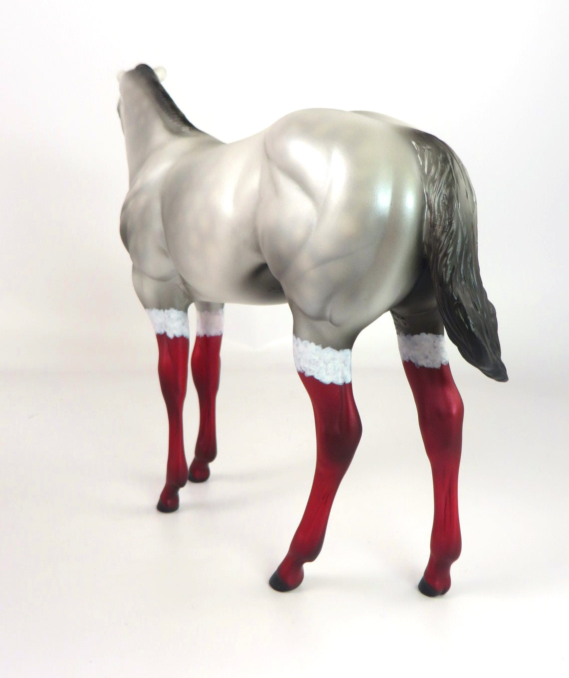SANTA SOCKS - OOAKDAPPLE GREY WITH SANTA SOCKS  WEANLING MODEL HORSE BY MISSY FOX WHS 19