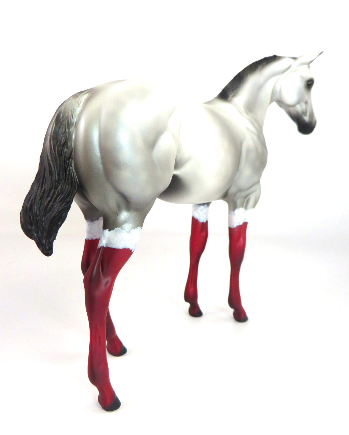 SANTA SOCKS - OOAKDAPPLE GREY WITH SANTA SOCKS  WEANLING MODEL HORSE BY MISSY FOX WHS 19