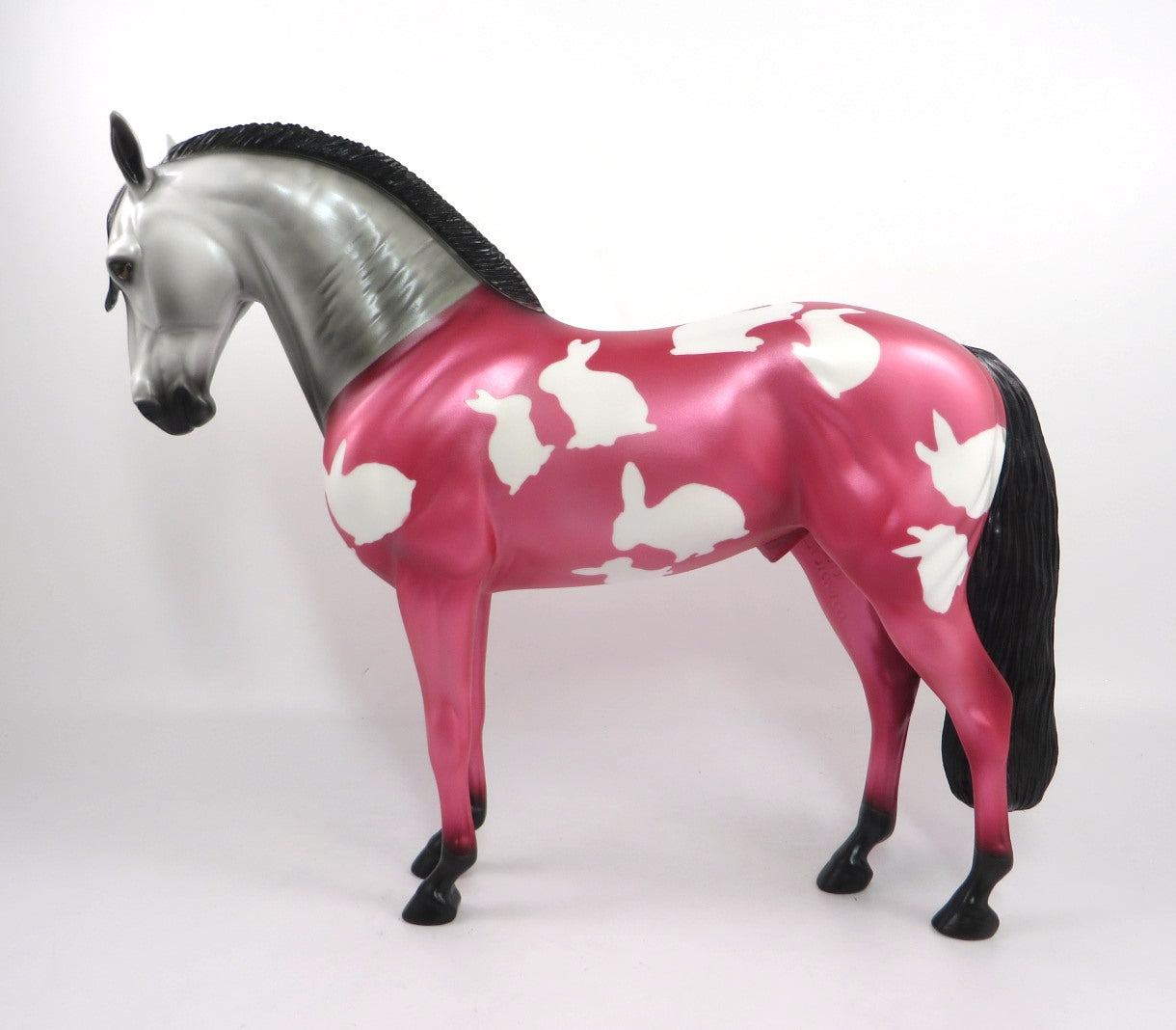 SNUGGLE BUNNY- LE-2 GREY WITH PINK PAJAMAS DECORATOR ANDALUSIAN MODEL HORSE BY MISSY FOX  PJ20