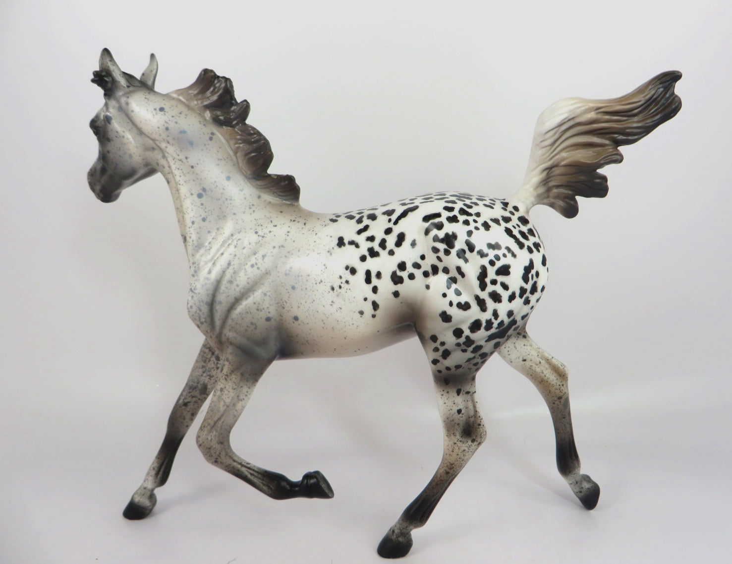 PEPPER -OOAK BLACK APPY SPOTTED YEARLING MODEL HORSE BY AL KATT WHS 19