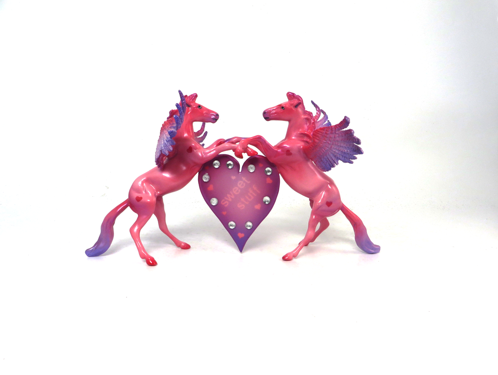 SWEET STUFF- OOAK-  PINK DOUBLE REARING PEGACHIPS HEART VALENTINE DECORATOR "BE HAPPY" - SB19