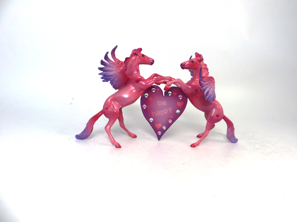 SWEET STUFF- OOAK-  PINK DOUBLE REARING PEGACHIPS HEART VALENTINE DECORATOR &quot;BE HAPPY&quot; - SB19