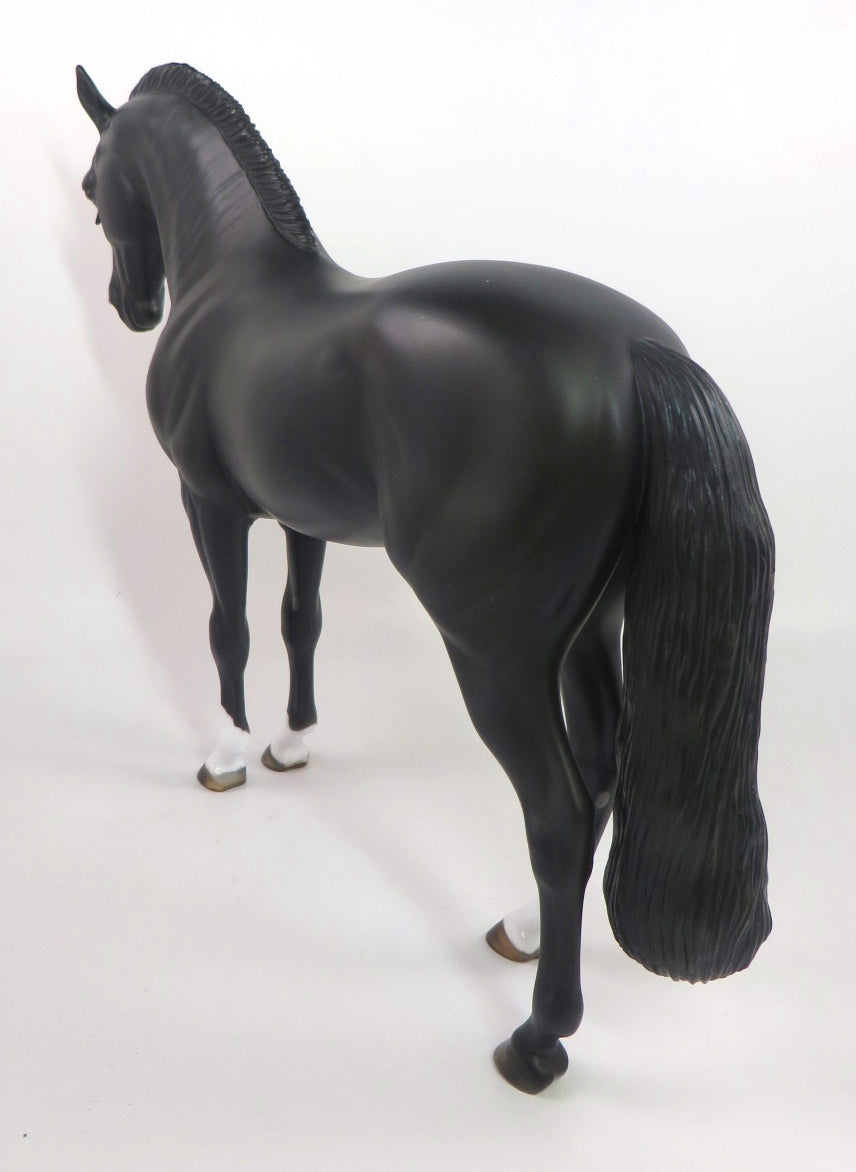 MIDNIGHT HOUR-OOAK DAPPLE BLACK ANDALUSIAN MODEL HORSE PJ 2020