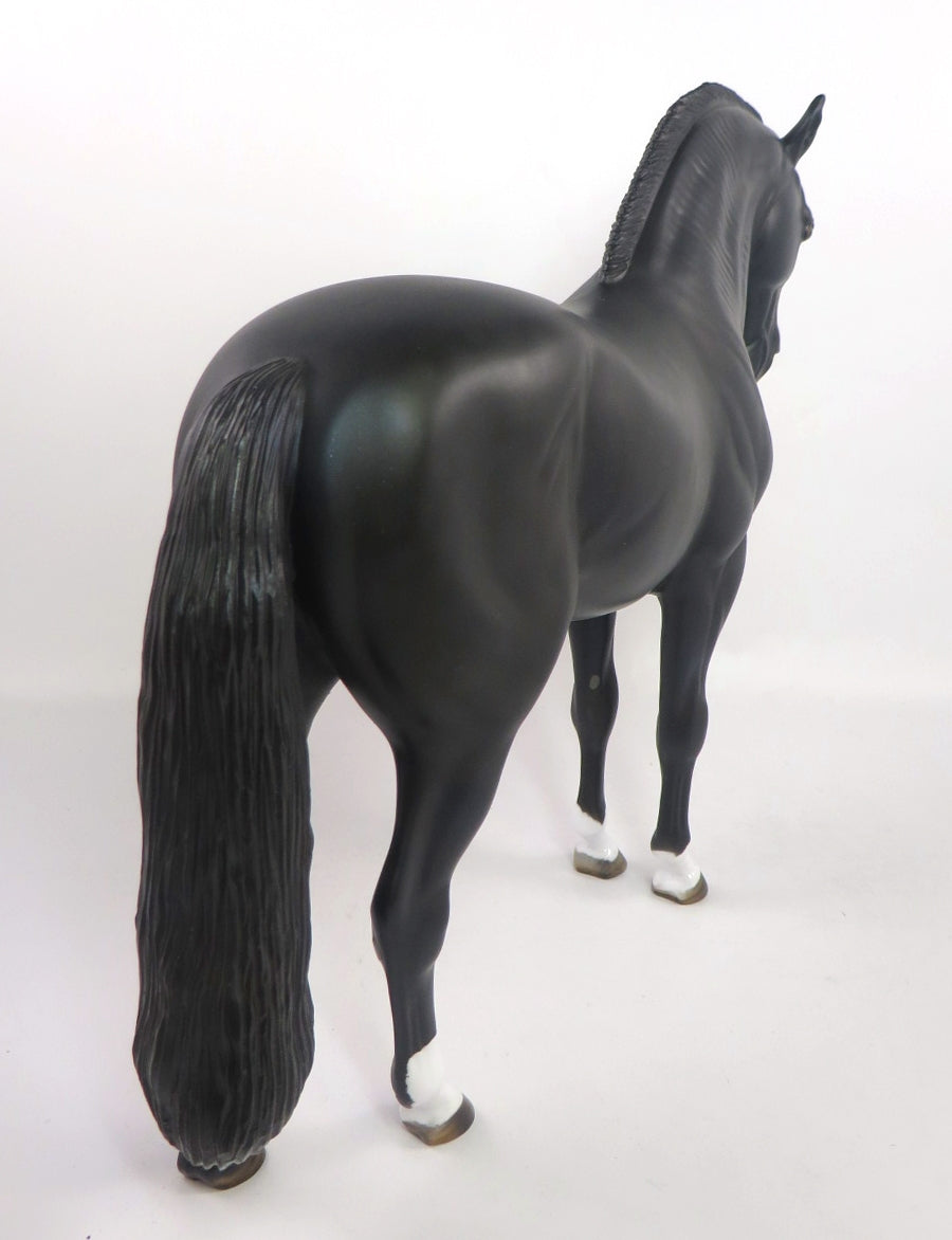 MIDNIGHT HOUR-OOAK DAPPLE BLACK ANDALUSIAN MODEL HORSE PJ 2020