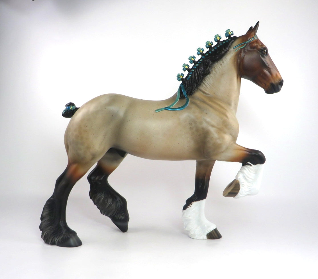 TOPEKA-OOAK DAPPLE BAY ROAN TROTTING DRAFTER MODEL HORSE BY AUDREY DIXON 2/21/20