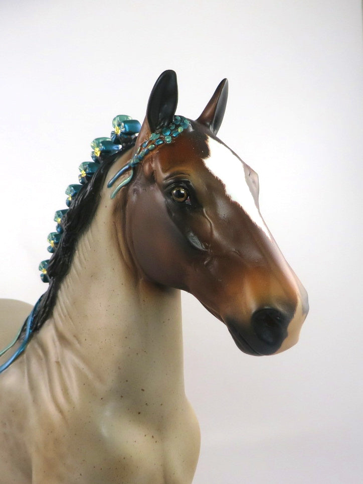 TOPEKA-OOAK DAPPLE BAY ROAN TROTTING DRAFTER MODEL HORSE BY AUDREY DIXON 2/21/20