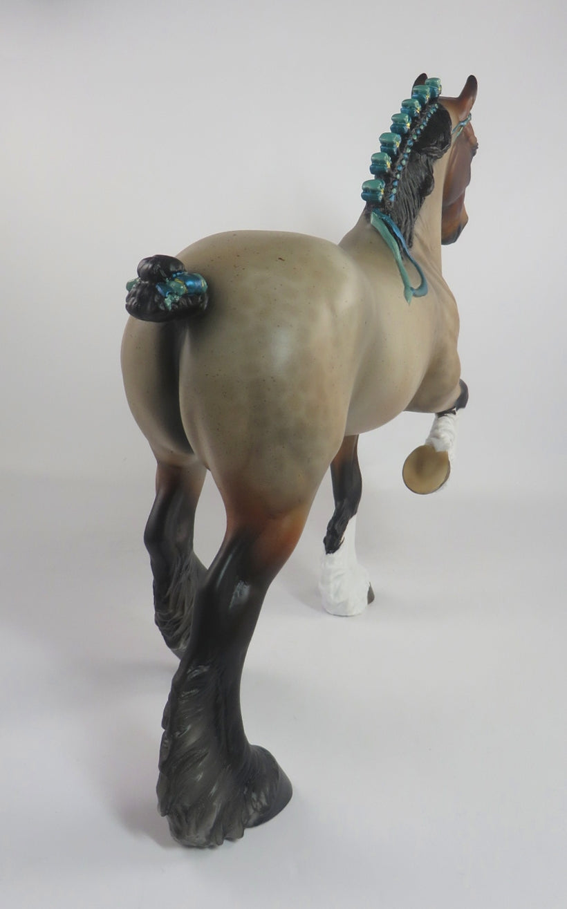 TOPEKA-OOAK DAPPLE BAY ROAN TROTTING DRAFTER MODEL HORSE BY AUDREY DIXON 2/21/20