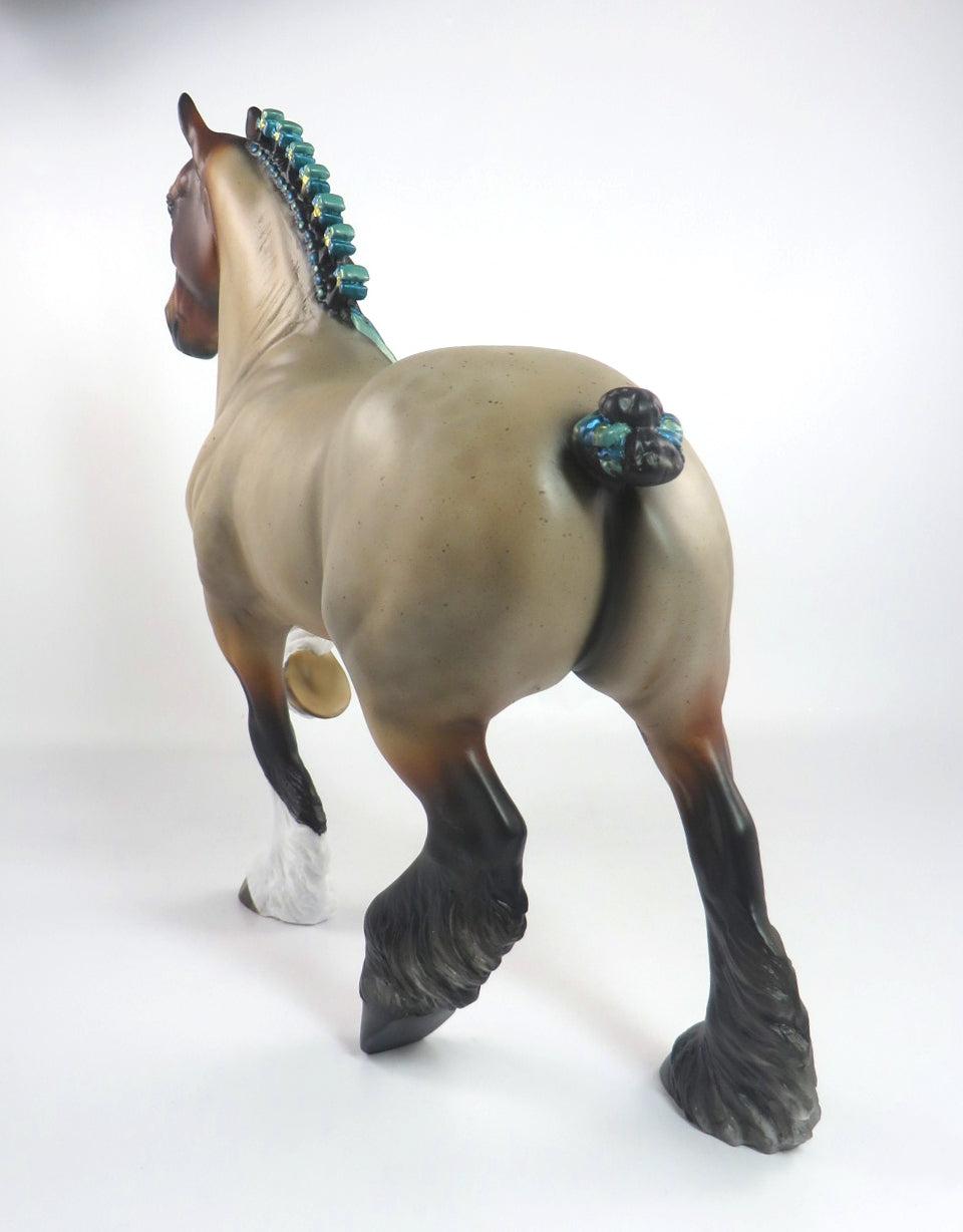 TOPEKA-OOAK DAPPLE BAY ROAN TROTTING DRAFTER MODEL HORSE BY AUDREY DIXON 2/21/20