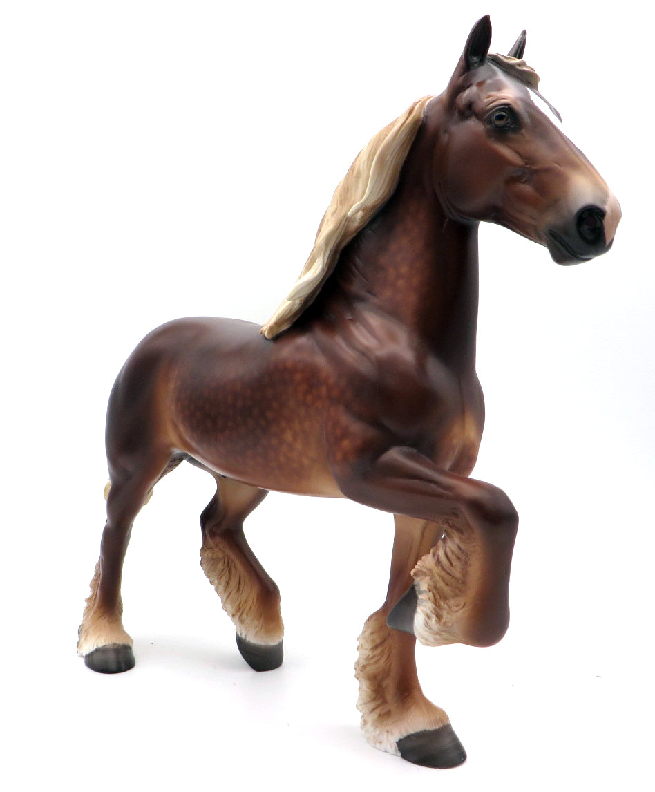 Upon the Roof-OOAK Dapple Chestnut Trotting Drafter Painted by Sheryl Leisure 11/8/21